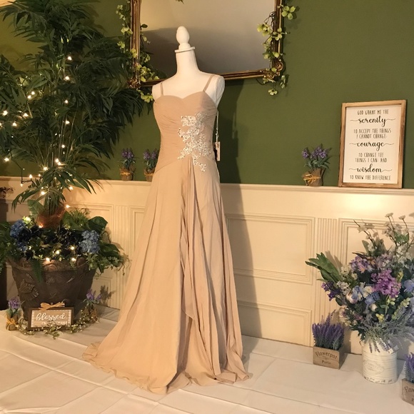 Formal champagne Beige chiffon Mother of the Bride dress - Picture 1 of 9
